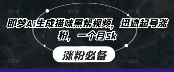 即梦AI生成猫咪黑帮视频，迅速起号涨粉，一个月5k-青云资源站
