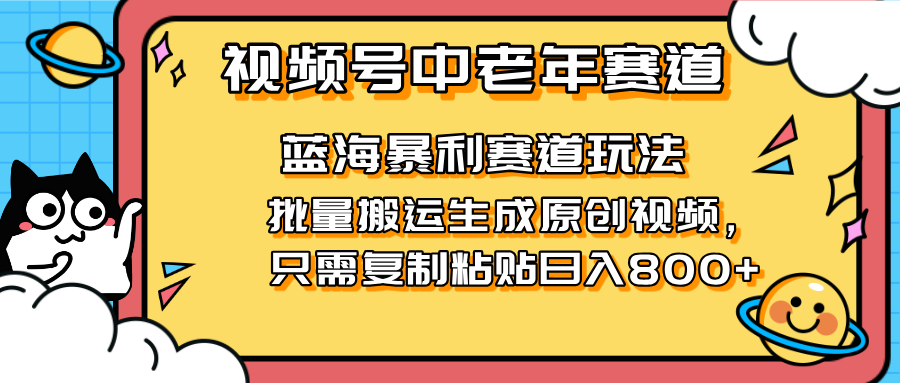 （14314期）2025视频号中老年短视频蓝海暴利风口！复制粘贴搬运视频单日赚800+，无...-青云资源站