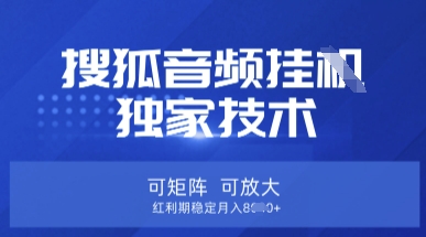 【搜狐音频挂G】独家技术，可矩阵可放大，红利期稳定月入8k【揭秘】-青云资源站