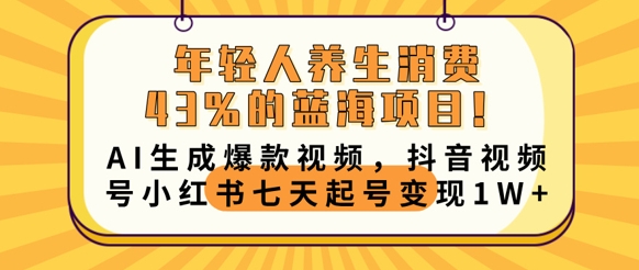 年轻人养生消费43%的蓝海项目，AI生成爆款视频，抖音视频号小红书七天起号变现1w-青云资源站